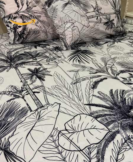 Premium Cotton Bed Sheet Black Palm leaves