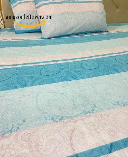 Premium Cotton Bedsheet Sky Strips with flora print