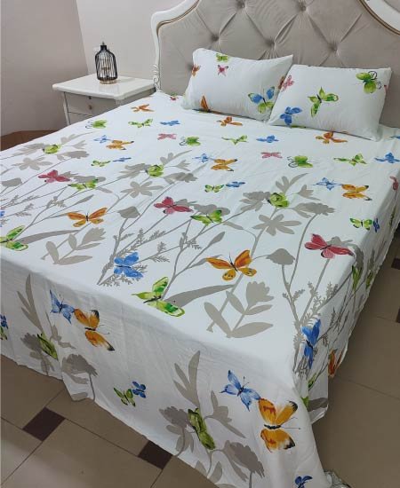 Cotton Satin Bedsheet Butterfly TC-240 Jungle Tree