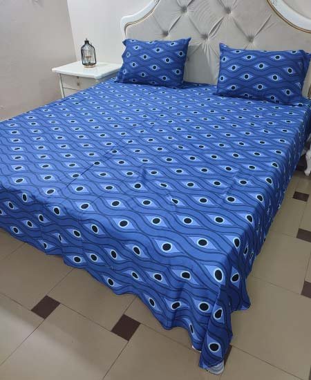 Cotton Satin Bedsheet Blue Wave TC-240 Jungle Tree