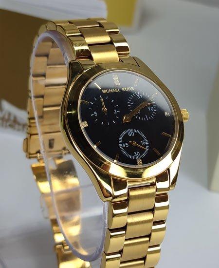 Michael Kors Black Ladies Watch MK3205 Yellow Gold - Image 3