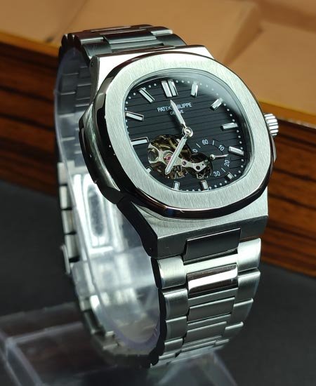 PATEK PHLIPE Nautilus Silver Skeleton Black Dail Watch