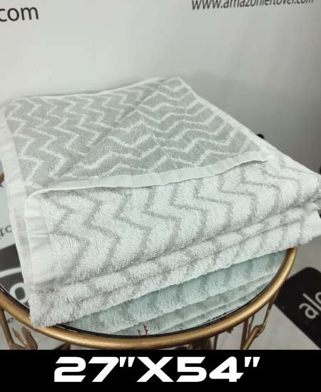 Bath Towel White Gray Zigzag
