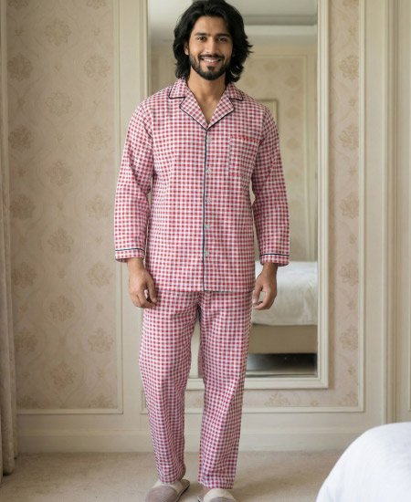 Red-Gray Check Zara Men's Night Suit