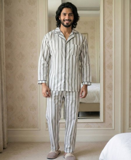 White and Gray Straps Zara Men's Night Suit